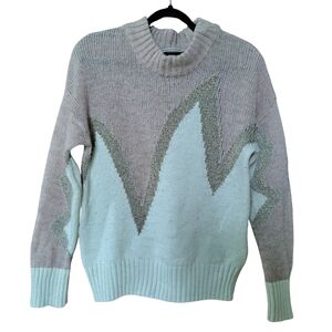 Chiaramente Italian Knit Sweater – Size S – Pink/Ivory Metallic Zig-Zag